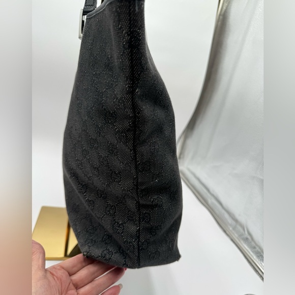 Gucci-Authentic-Vintage Tote Bag GG Black Denim/ Leather straps & Piping - Picture 12 of 16